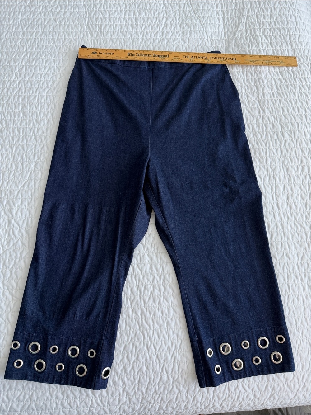 Navy Cropped Grommet Hem Jeans - Women